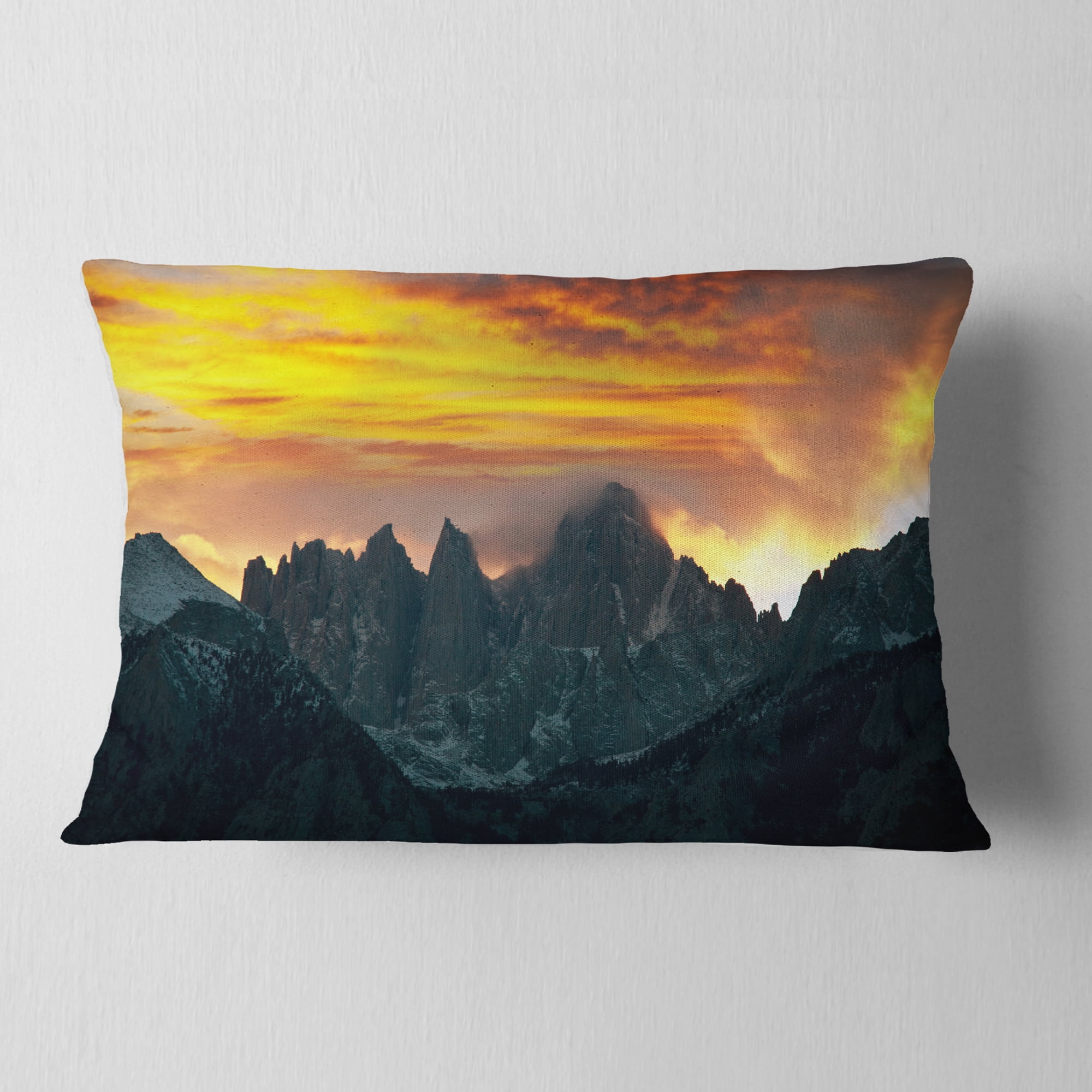 Designart Whitney Mountains under Cloudy Sky - Landscape Printed Throw Pillow - 12x20