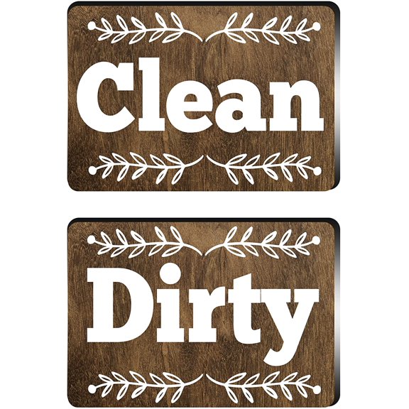 Clean Dirty Magnet for Dishwasher, 3.5" X 2.4" Clean Dirty Dishwasher Magnets Sign with Adhesive Metal Plate to be Used on Non Metal Surface, Reversible Double Sided Flip Indicator Kitchen Decoration