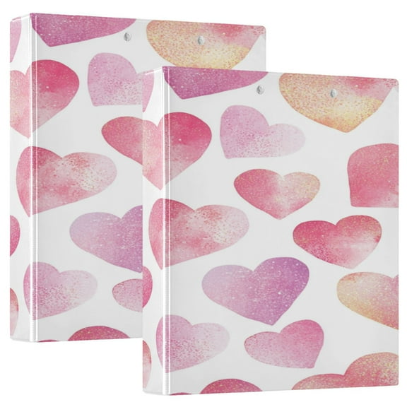 WOBOGO Pink Glitter Hearts Pattern File Folders Extra Large Capacity to Hold 200 Sheets of Documents Hard Shell Ring Binder for School Home Office