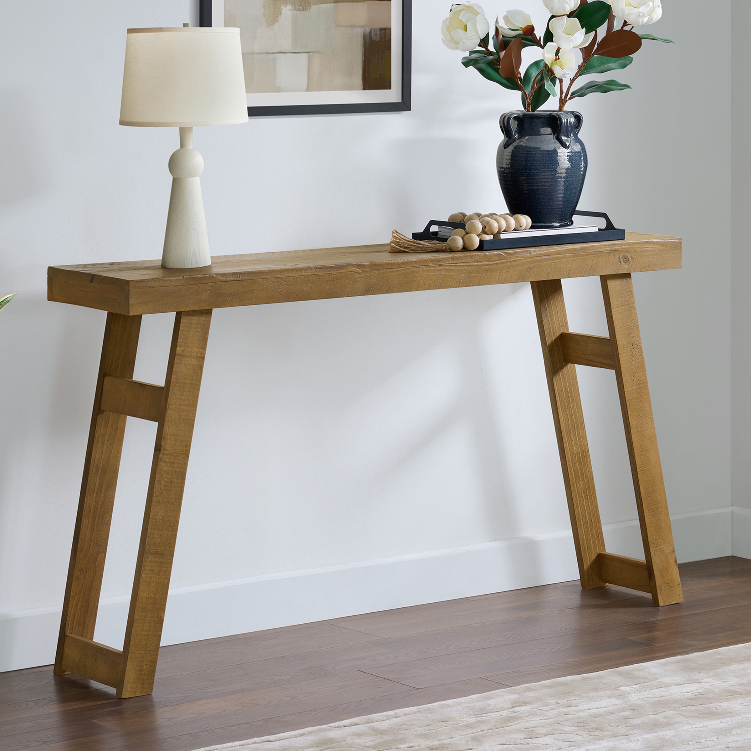 Alaterre Furniture Lawas Solid Wood Console Table - 56 Inch Modern Farmhouse Entryway Table (Oak)
