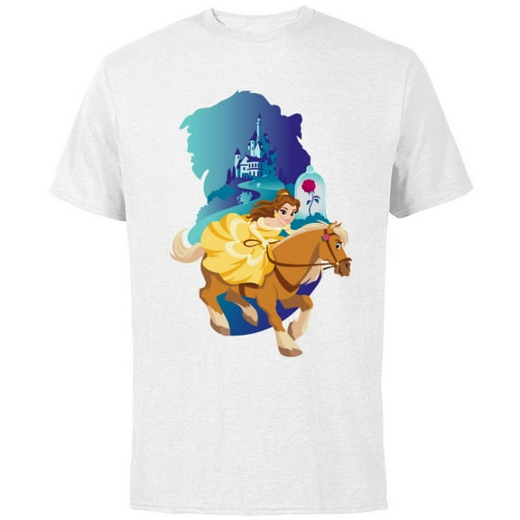 Disney Princess Belle and Phillipe Adventure Ride - Short Sleeve Cotton T-Shirt for Adults - Customized-White