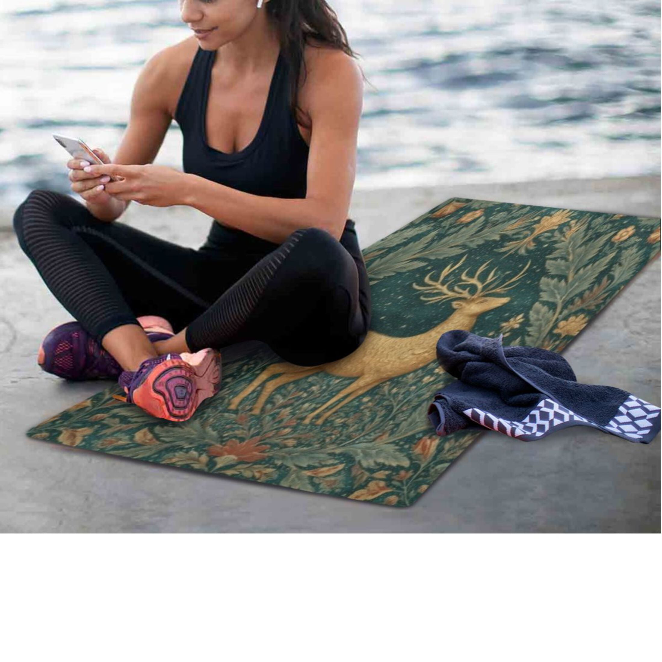 BZSMCE Yoga Mat Women Fitness Mat Gilded Stag Tapestry Pattern