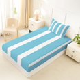 thumbnail image 5 of Castle Fairy Bohemian Thin Vertical Stripe Twin Sheets 3pcs,Boho Wide Band Bedding,Cyan White,1 Flat Sheet, 1 Fitted Sheet and 1 Pillowcase, 5 of 7