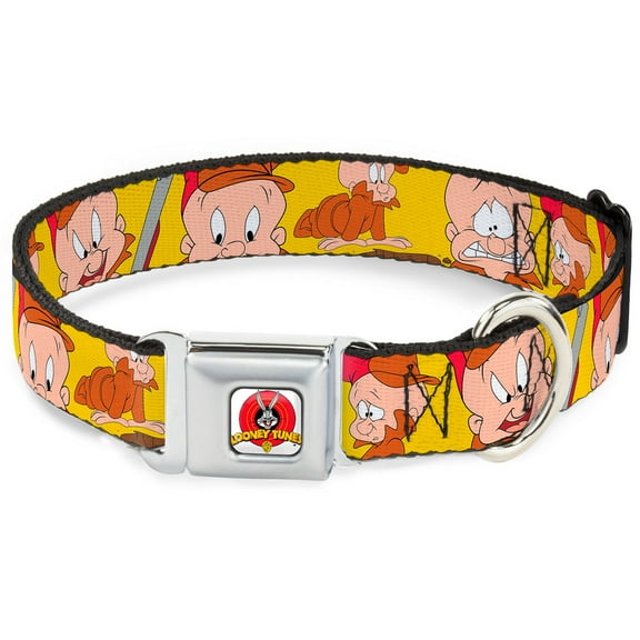 Looney Tunes Pet Collar, Dog Collar Metal Seatbelt Buckle, Elmer Fudd Expressions Yellow, 15 to 24 Inches 1.0 Inch Wide