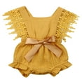 thumbnail image 1 of Baby Girl Cotton Linen Romper Lace Sleeveless Ruffle Bowknot Jumpsuit, 1 of 5