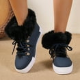 thumbnail image 2 of Rokment Fuzzy Platform Winter Snow Boots for Women Girls Fashion Casual Plush Lined Leather Lace up Combat Ankle Booties Dark Blue Size 8, 2 of 6