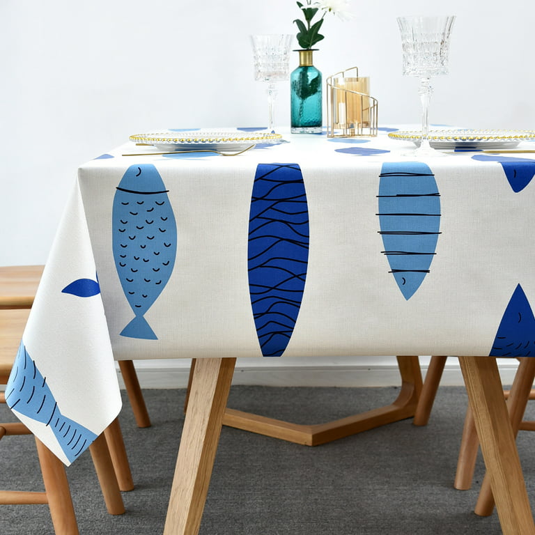LOHASCASA Vinyl Oilcloth Square Tablecloth Spillproof Wipeable PVC  Waterproof Plastic Party Oil Tablecloths for Small Coffee Table - 4Ft Blue  Fish 54 x 54 Inch 