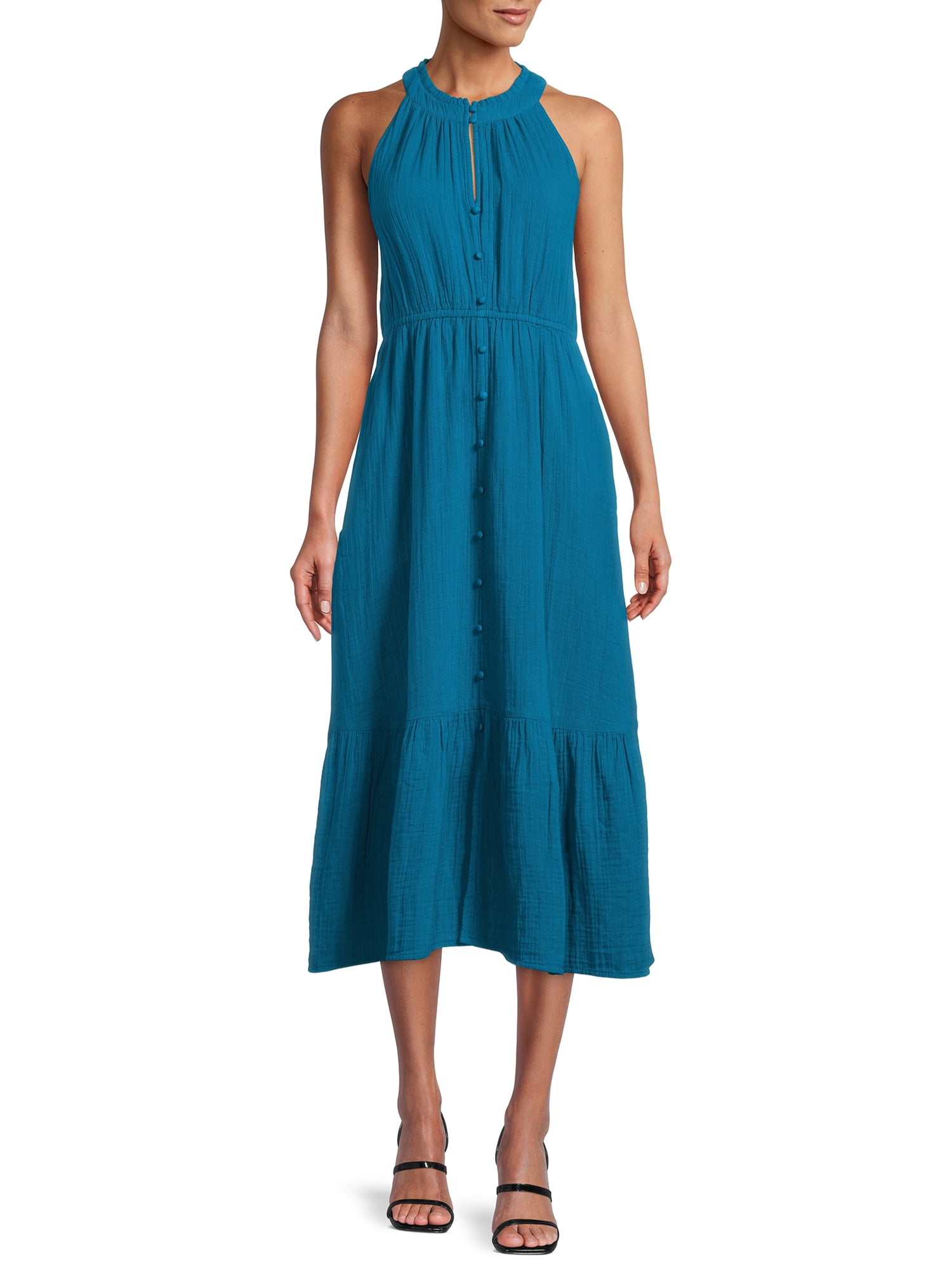 Time and Tru Women's Sleeveless Double Cloth Midi Dress