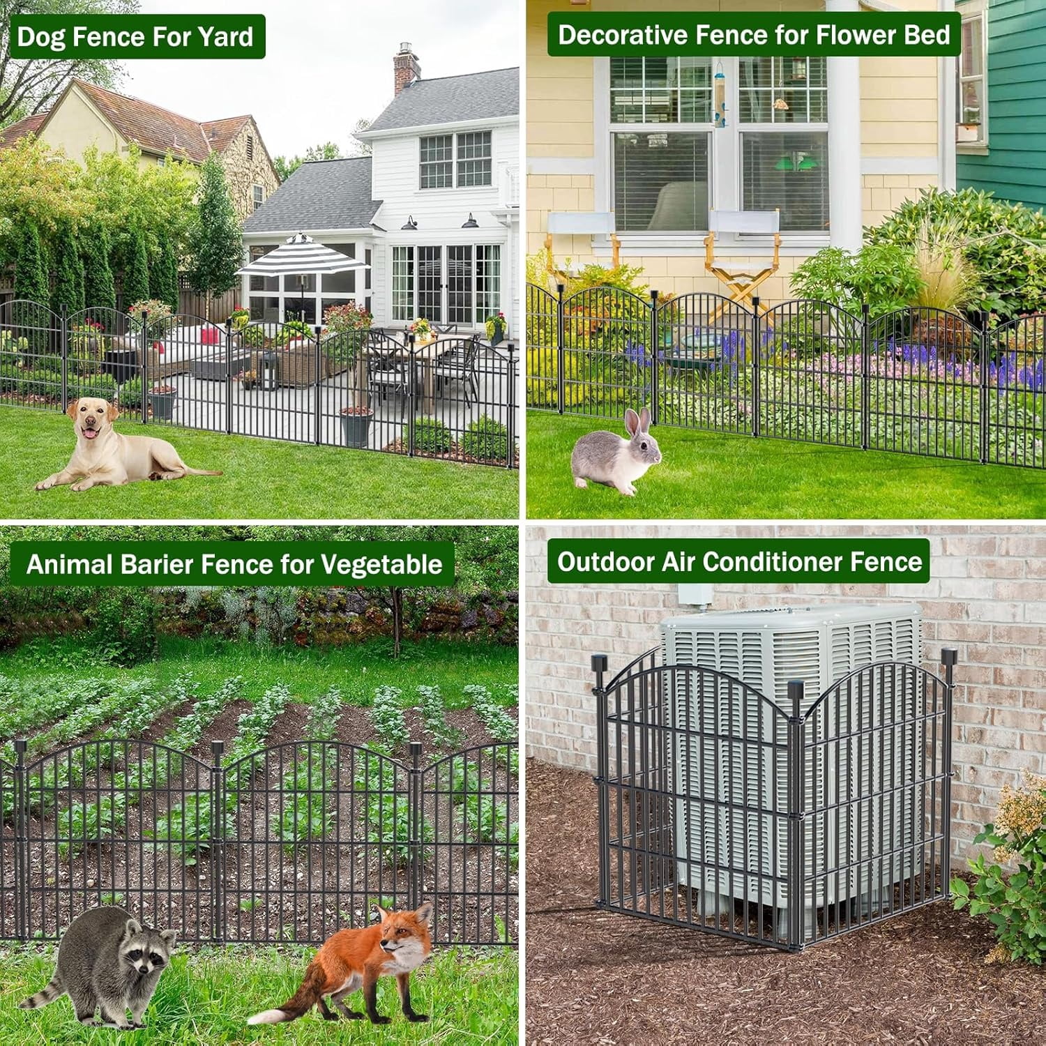 No Dig Decorative Garden Fence Animal Barrier - 5 Panels - 24 in (H) x 10 ft (L) - Dog Fence Outdoor for Yard, Rabbits and Small Pets - Tall Metal Wire Fencing Border for Garden and Patio