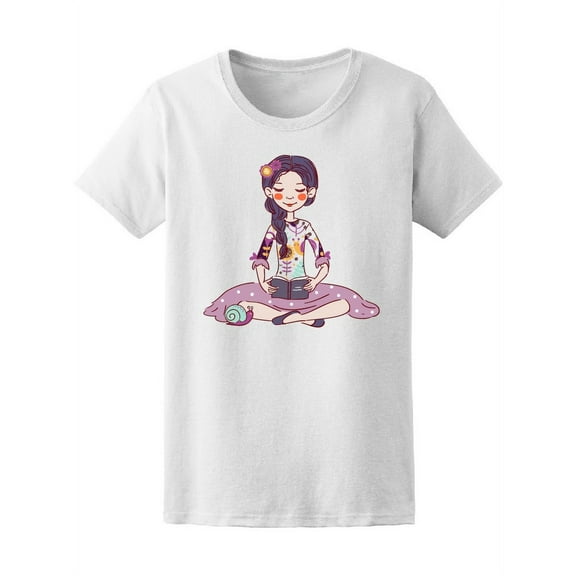 Cute Girl Reading A Book T-Shirt Women -Image by Shutterstock, Female XX-Large