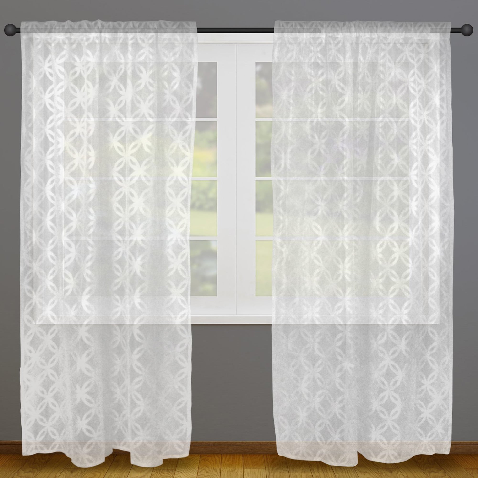 Set of 2 White Modern Rustic Lace Window Curtains 50" x 84"