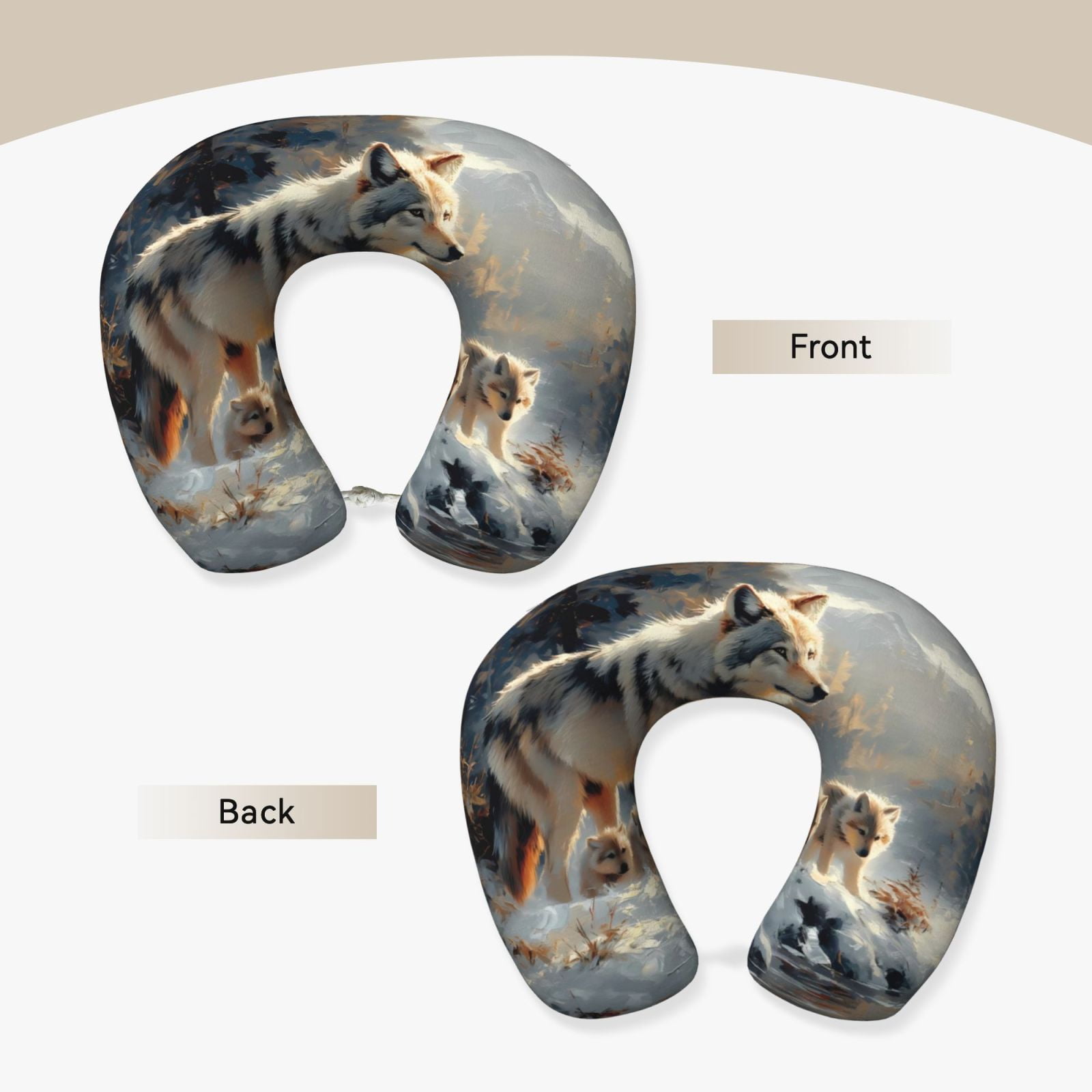 Xecao Wolf Family Winter Wonderland Print Memory Foam Cervical Neck Pillow Versatile U-Shaped Pillows for Home,Office,Camping,Travelling,Soft Washable Cover