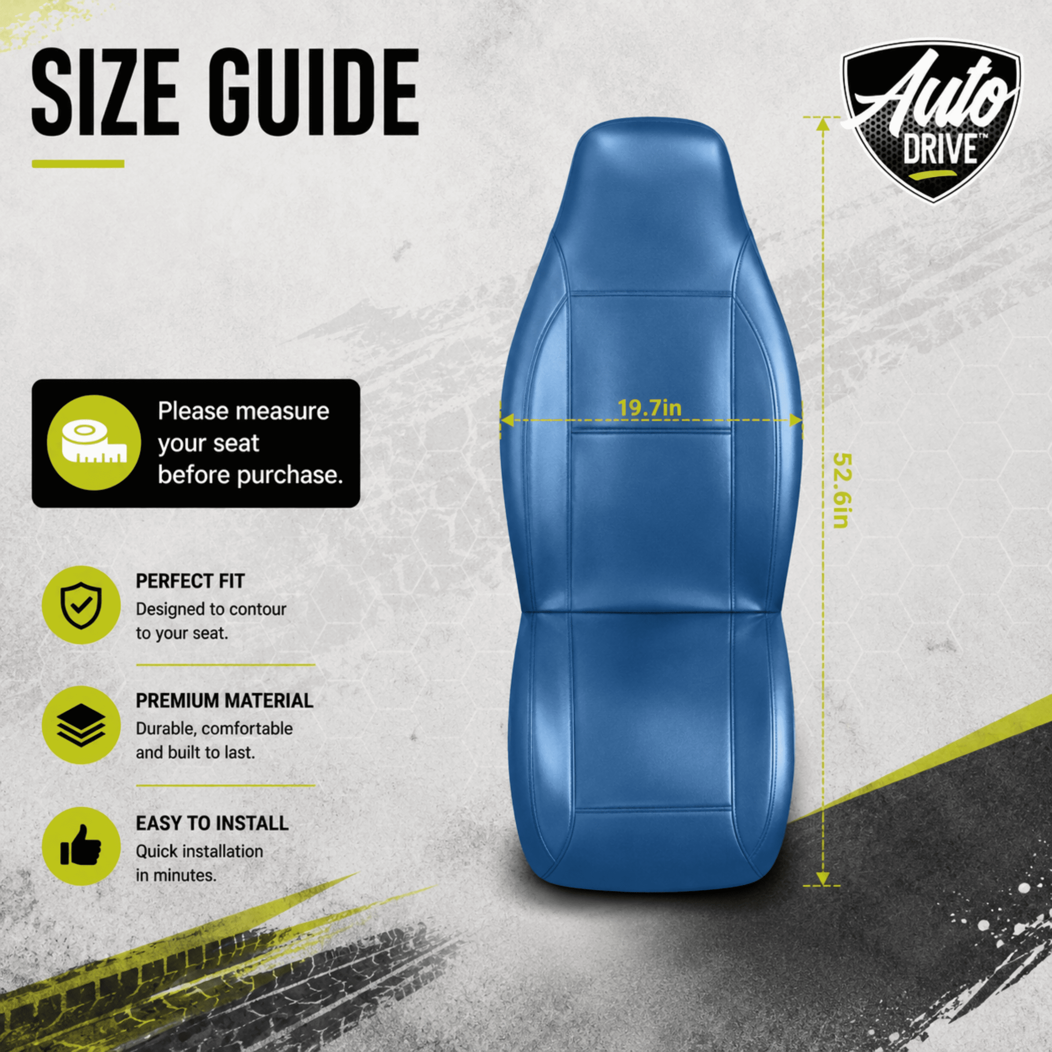 Auto Drive Car Seat Cover,High Back Full Leather Seat Protector Front Seat, Premium Comfortable Anti-Slip, Airbag Compatible Universal Fit for Cars SUVs Trucks，Blue