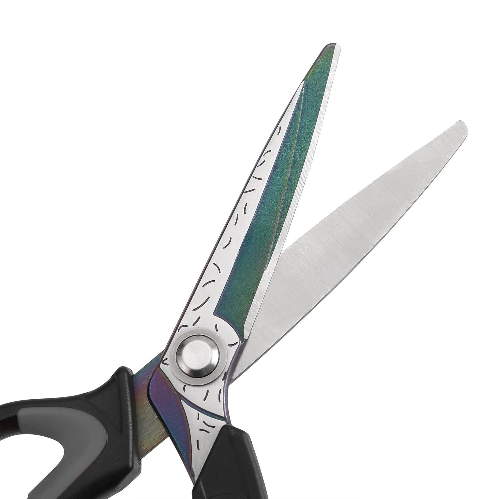 Heavy Duty Industrial Scissors: 10" Utility Stainless Steel All Purpose Titanium Coating Forged Shop Shears For Household Pruning  Gardening Construction Black & Grey