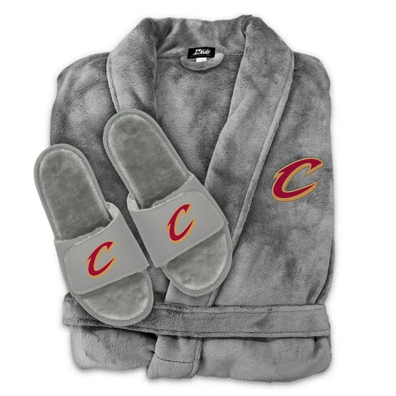 Unisex ISlide  Gray Cleveland Cavaliers Faux Fur Slide Sandals & Robe Bundle