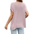 thumbnail image 5 of Uaswgudfs 2025 New Tops for Women Summer Short Sleeve Fashion Solid Tops Casual Short Sleeve V-Neck Henley Shirt, 5 of 5
