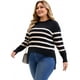 thumbnail image 2 of Suéter de mujer de talla grande Agnes Orinda, de rayas, con cuello redondo, manga larga, aberturas laterales, tejido acogedor, suéter casual, 1X negro, 2 of 5