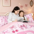 thumbnail image 4 of meiyoeat Cherry Bow Letter D Full Size Comforter Sets for Girls, Fruit Ribbon Bedding Comforter Set for Bedroom, Hot Pink, Pink Reversible, 3 Pieces, 1 Comforter and 2 Pillowcases, 4 of 6