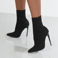 thumbnail image 3 of Rokment Stiletto Slip on Socks Mid Calf Dress Boots for Women Ladies Stretchy Knit Fashion Pointed Toe High Heels Dressy Pumps Short Booties Business, 3 of 5