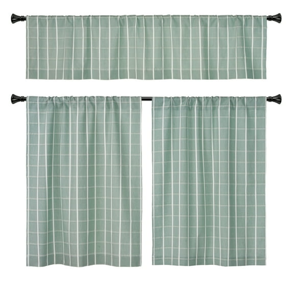 Better Homes & Gardens Willa Plaid Kitchen Curtain Tiers and Valance, 3-Piece Set, Sage Green, 60" W x 36" L