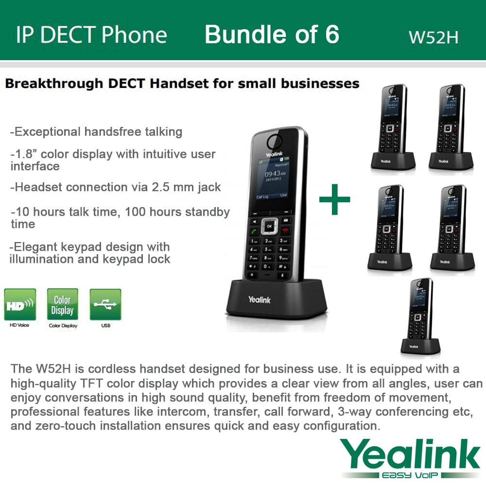 Yealink W52H 6PACK SIP Cordless VoIP Phone System for Business