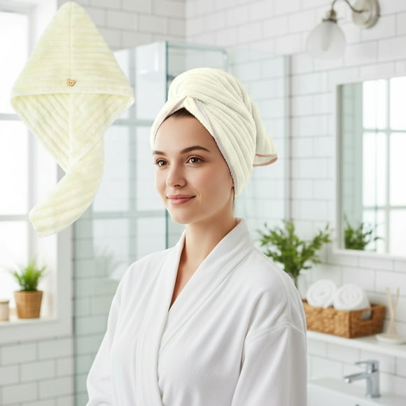 Serviette Enveloppante en Microfibre pour Sécher les Cheveux, 1 Paquet, Épaisse et Super Absorbante, Fermeture à Boutons, Polyester, 60 x 25 cm, pour Cheveux Bouclés, Blanc/gris/rose/bleu