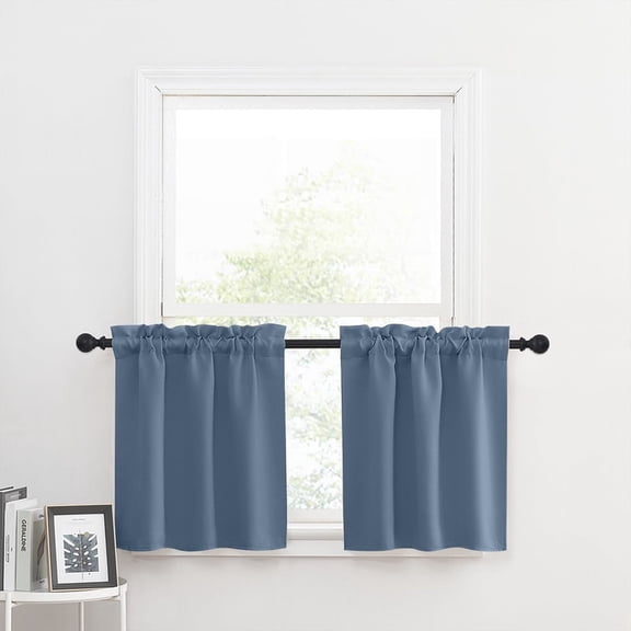 NICETOWN Kitchen Curtains Valances, Short Curtains for Windows, Blackout Curtains for Bedroom Living Room, Stone Blue, 29"x24", 2 Panels