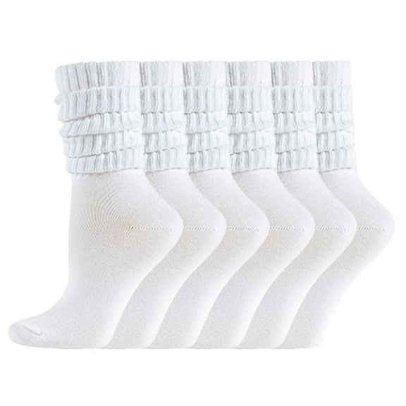Janrevotw 6 Pairs of Women's Slouchy Socks, Stockinette Knit Stacked Socks for Women Girls, Unisex White