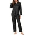 thumbnail image 1 of Pijamas de satén para mujer INSPIRE CHIC, camisón de rayas con botones y pantalones, conjuntos de PJs S negro, 1 of 6