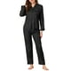 thumbnail image 1 of Pijamas de satén para mujer INSPIRE CHIC, camiseta de noche a rayas con botones y pantalones, conjuntos de PJs L en negro, 1 of 6