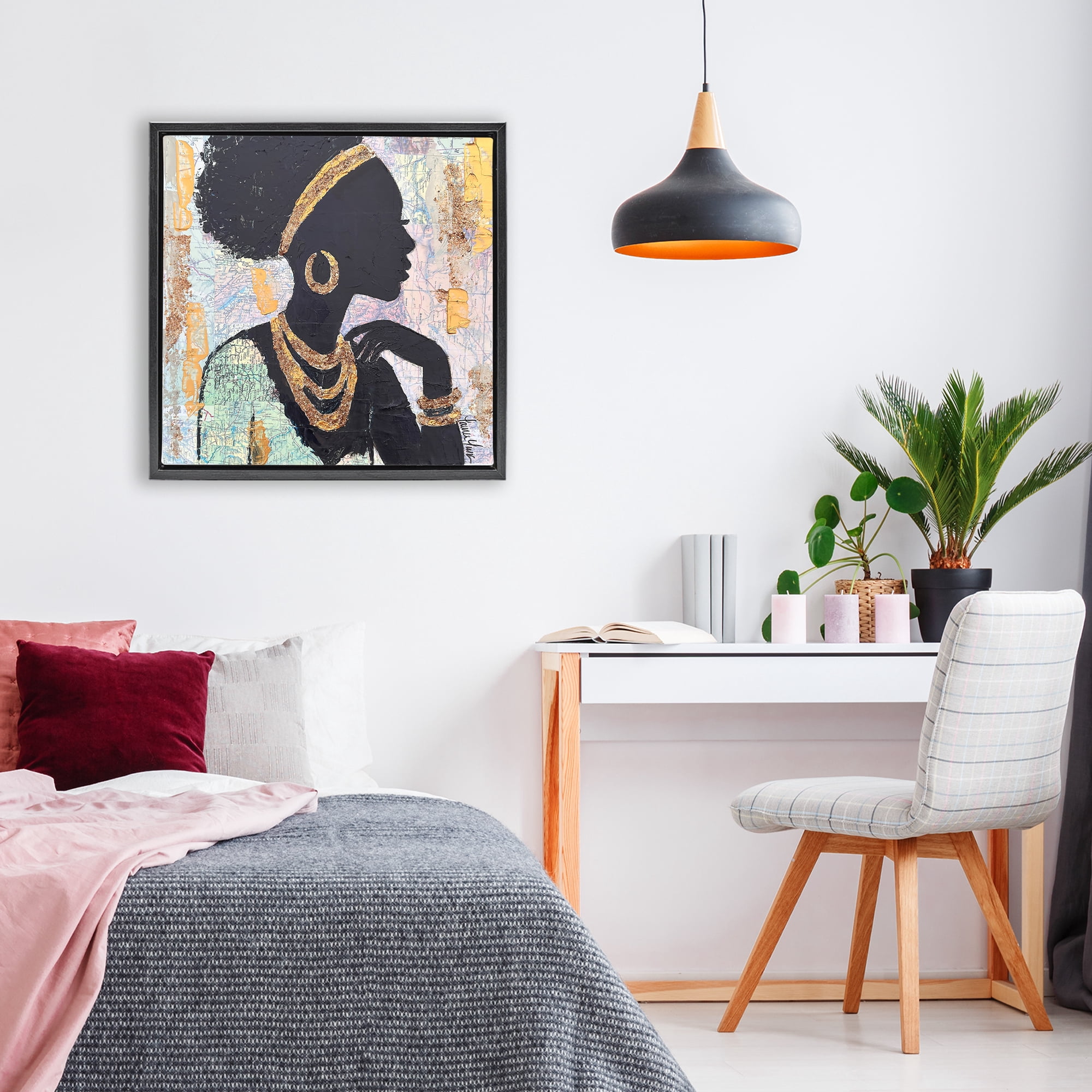 Stupell Industries Jewelry Clad Girl Silhouette Black Framed Floater Canvas Wall Art, design by Lauren Luna