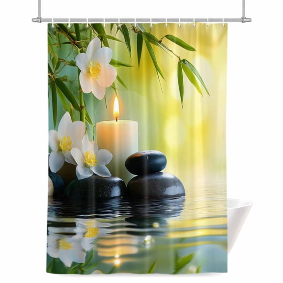 Shower Curtains for Bathroom-36"x72",Plumeria Flower Stones Lake Zen Meditation Waterproof Bath Curtain Grommet Shower Curtain Set with Hooks