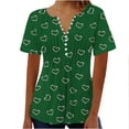 thumbnail image 2 of ALLLIST Spring Tops Short Sleeve Green V-Neck Graphic T-Shirts Button Pleated Casual Blouses for Women, 2 of 4