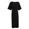 thumbnail image 4 of Bysome Women Dress Solid Color Short Sleeve Boat Neck Waist Cinching Dresses Summer Casual Women Dresses Size L Black, 4 of 5