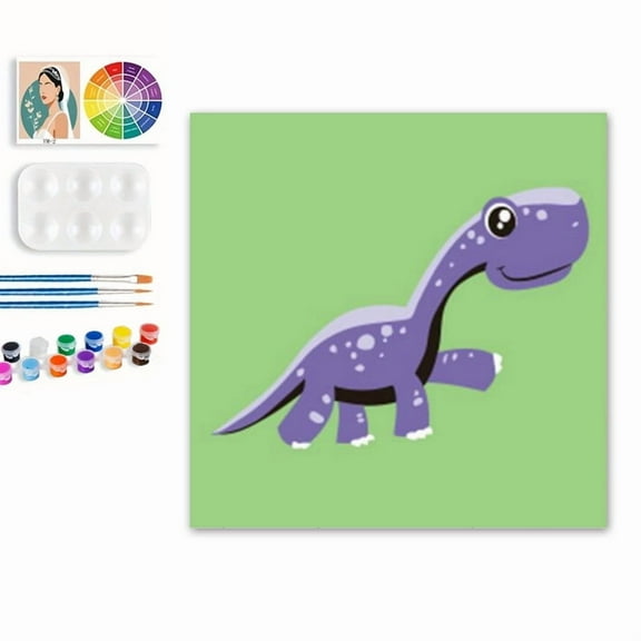 Paint by Numbers Set for Adult Beginners, 8x8 Inch DIY Oil Paint by Numbers for Kids with Frame for Home Decoration (Christmas Dinosaur )