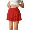 thumbnail image 3 of Jupe Mini Plissée pour Femmes en Dentelle Taille Haute à Volants Jupes Courtes Rouge P, 3 of 7