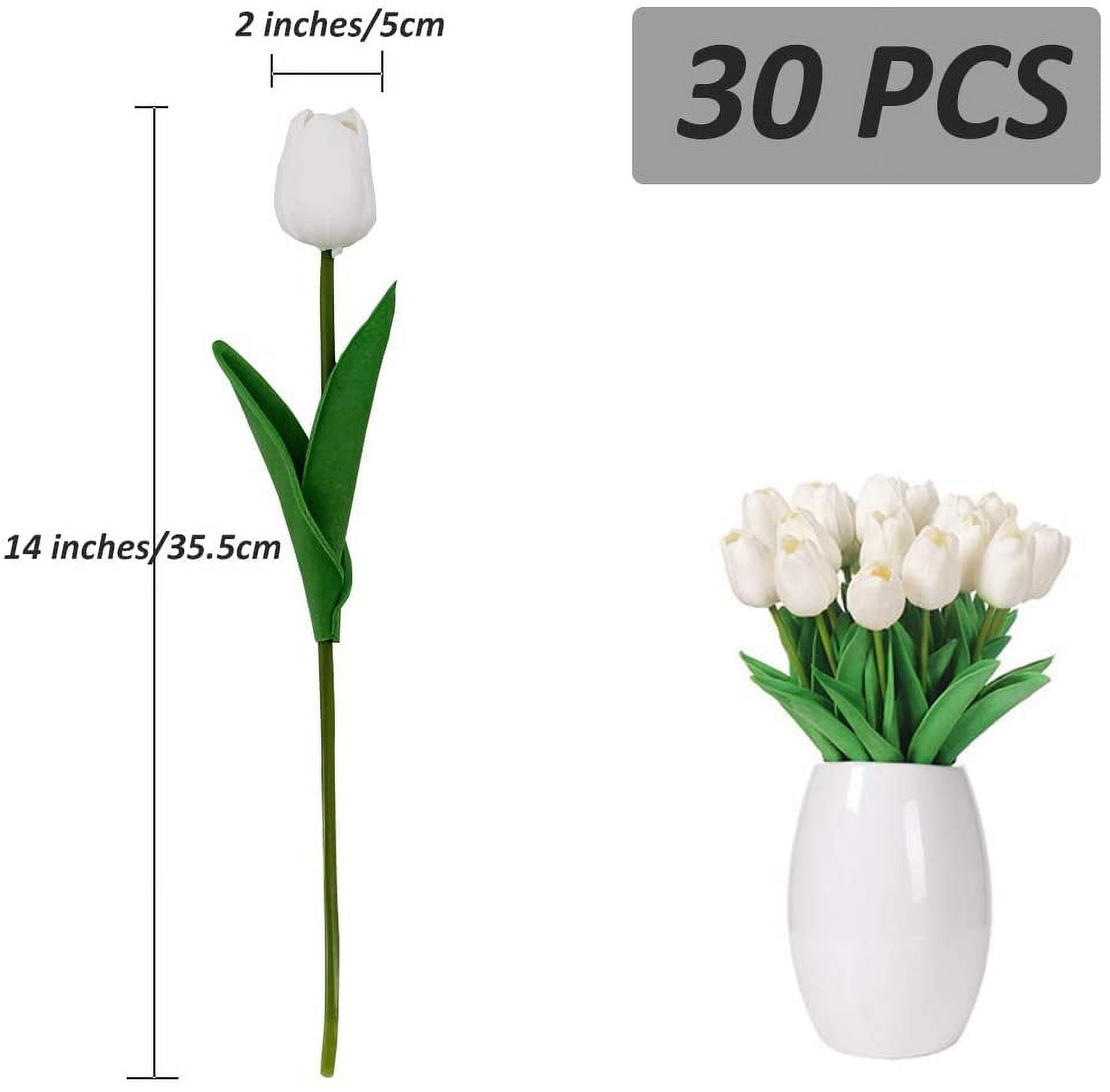 Artificial Flowers 10pcs Bouquet 14" Tall Real Touch Tulips, Pink PU Fake Tulips Flowers for Arrangement Wedding Party or Easter Spring Home Centerpiece Dining Room Office Table Decoration