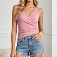 thumbnail image 3 of Krdevn Women Solid Sleeveless V Neck Wrap Tank Top Casual Slim Fit Daily Summer Blouse,Pink, 3 of 4