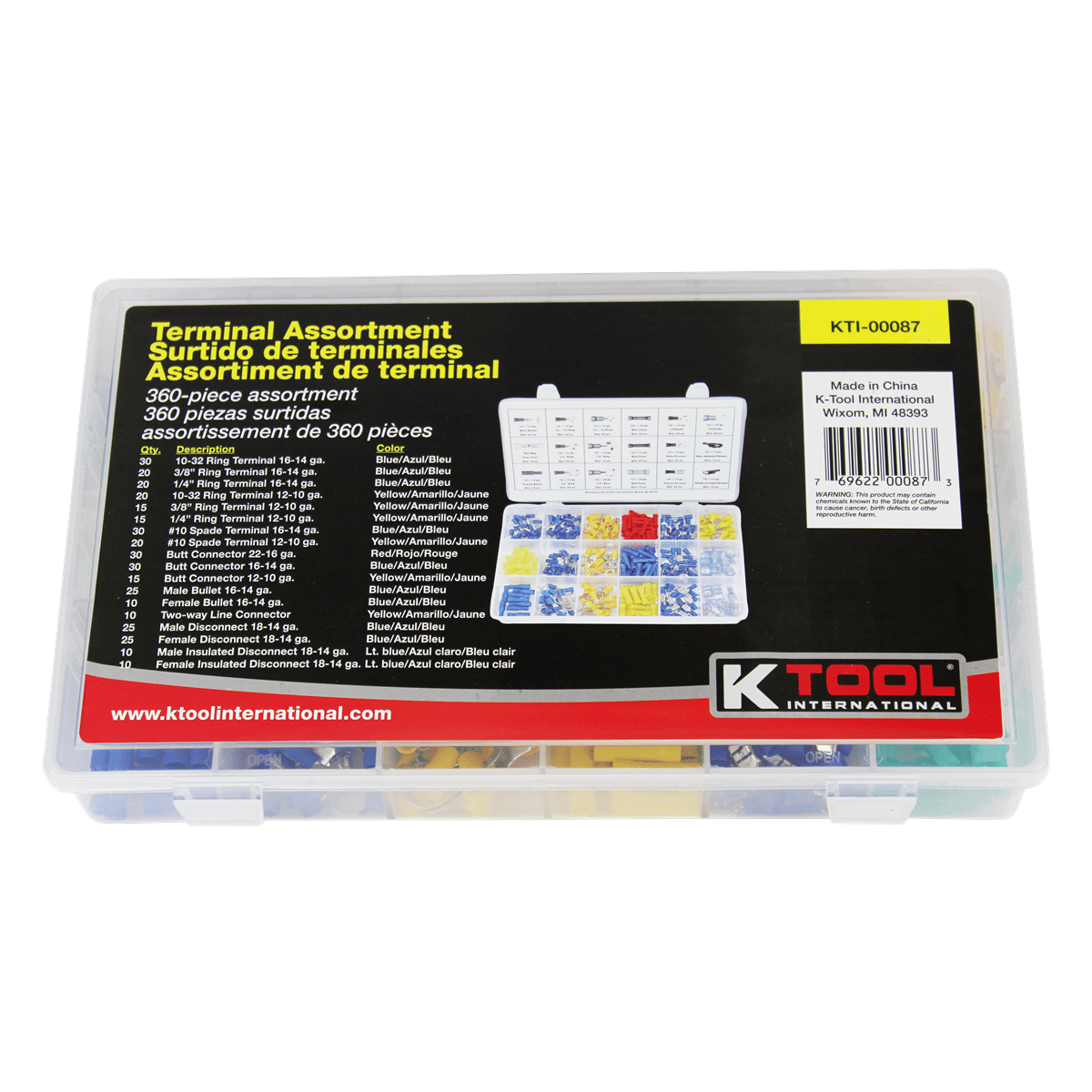 K-Tool 87 360pc Insulated Solderless Electrical Wire Terminals