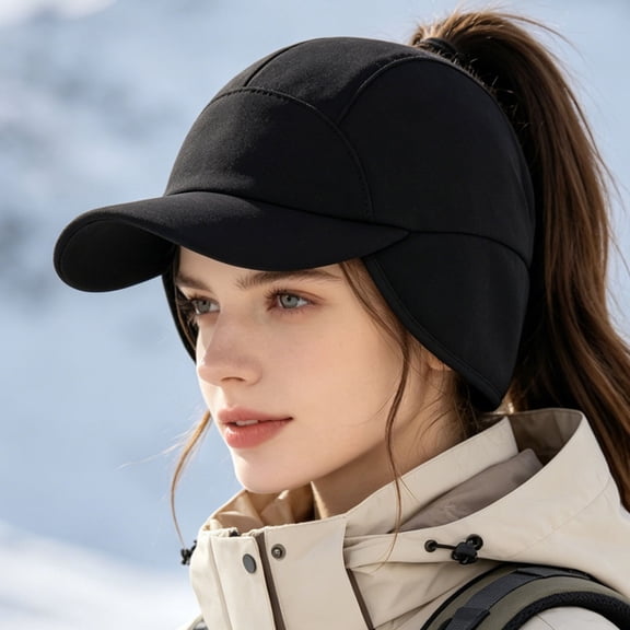 Women's Water-Repellent Winter Ponytail Baseball Cap LSONABXA with Ear Flaps - Winter Hat for Women