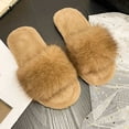 thumbnail image 7 of Viluyesy Womens Slide Slippers Open Toe Slip On Shaggy Faux Fur Cushioned Memory Foam Non Slip Warm Indoor House Shoes Soft Comfort Flat Slides Khaki Size 6.5-7, 7 of 7