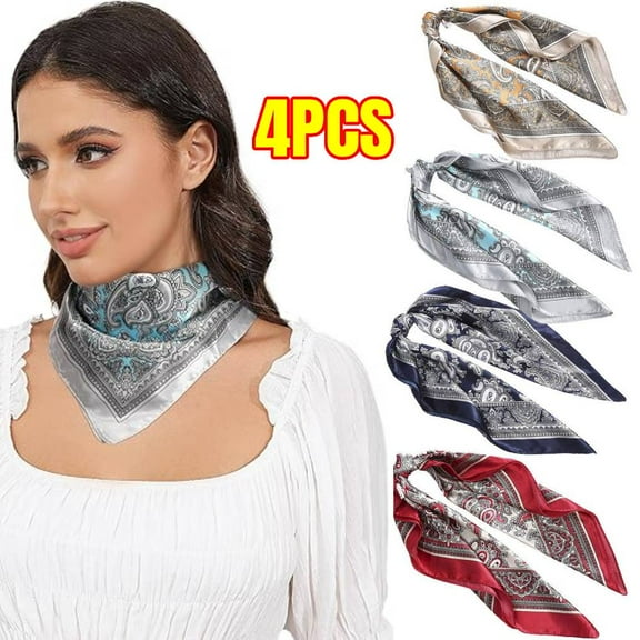 4 Pack 23” Satin Bandanas for Women Head Scarf Like Silk Scarf for Hair Scarf Satin Neck Scarf Silk Hair Bandana Headscarf