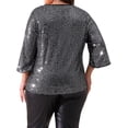 thumbnail image 3 of Agnes Orinda Blusas de Talla Grande para Mujeres con Lentejuelas Brillantes de Manga 3/4 y Cuello Redondo, Blusa de Fiesta con Brillo 2025 2X Negra, 3 of 6
