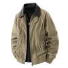 OHMZYZO Men's Bomber Jacket Faux Leather Lapel Zipper Jackets Casual Lightweight Long Sleeve Workwear Coat with Pockets Outerwear