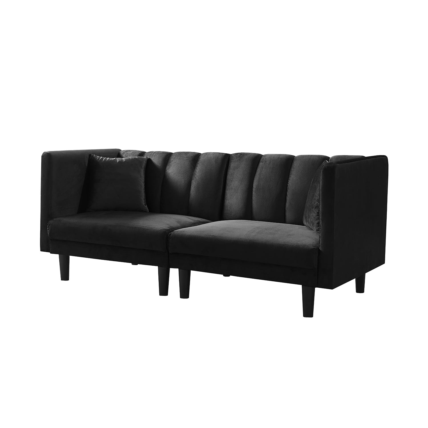Kadyn Futon Sofa, Fabric Futon Sofa Bed with 2 Pillows, Modern Convertible Futon Sofa for Small Rooms, Black Kadyn Futon Sofa, Fabric Futon Sofa Bed with 2 Pillows, Modern Convertible Futon Sofa for Small Rooms, Black