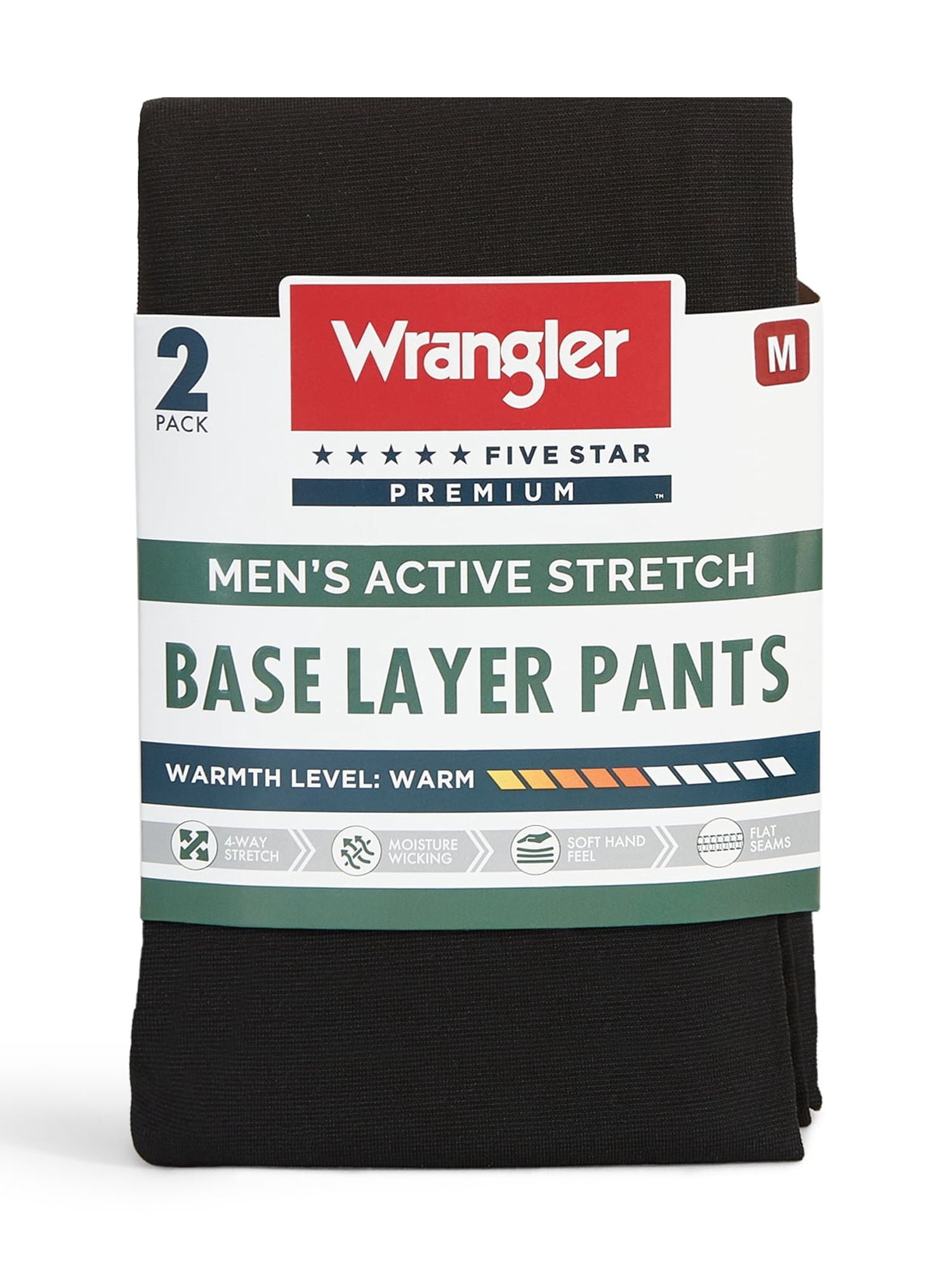 Wrangler Premium Men's Active Stretch Base Layer Thermal Pants, M, Black