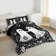 thumbnail image 3 of Manfei Kawaii Halloween Ghost King Size Comforter Sets,Sketch Flower Floral Bedding Comforter Set,White Black Bedding Set For Boys,Ultra Soft Home Decor Reversible,3 Pieces, 3 of 8
