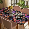 thumbnail image 3 of Watercolor Flowers Table Cloths for 4 Foot Rectangle Tables, Retro Spring Floral Botanical Leaves Black Patio Waterproof Elastic Fitted Tablecloths, Washable Rectangular Table Cover for Camping, 3 of 8