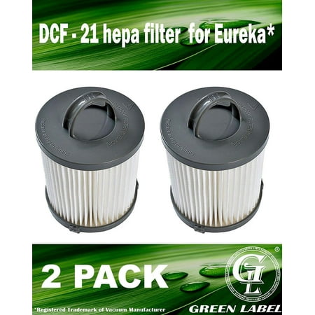 - 2 Pack for Eureka DCF-21 HEPA Vacuum Filter for all Eureka and Sanitaire Air Speed Bagless Upright Vacuum Cleaners. Compares to: 67821, 68931, 68931A, EF91, EF-91, EF-91B. Genuine Green Label product