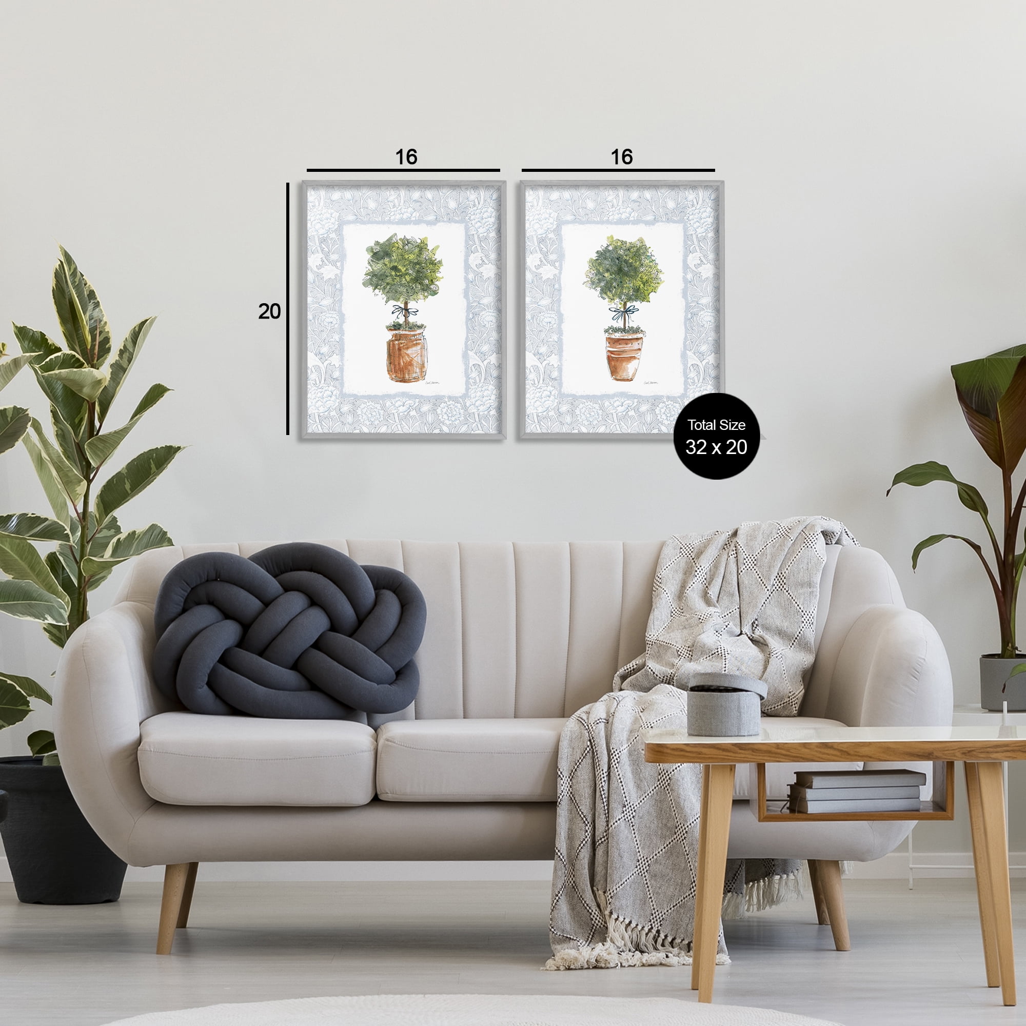 Stupell Industries Potted Topiary Plants 2 Piece Gray Framed Giclee Art Set, design by Carol Robinson